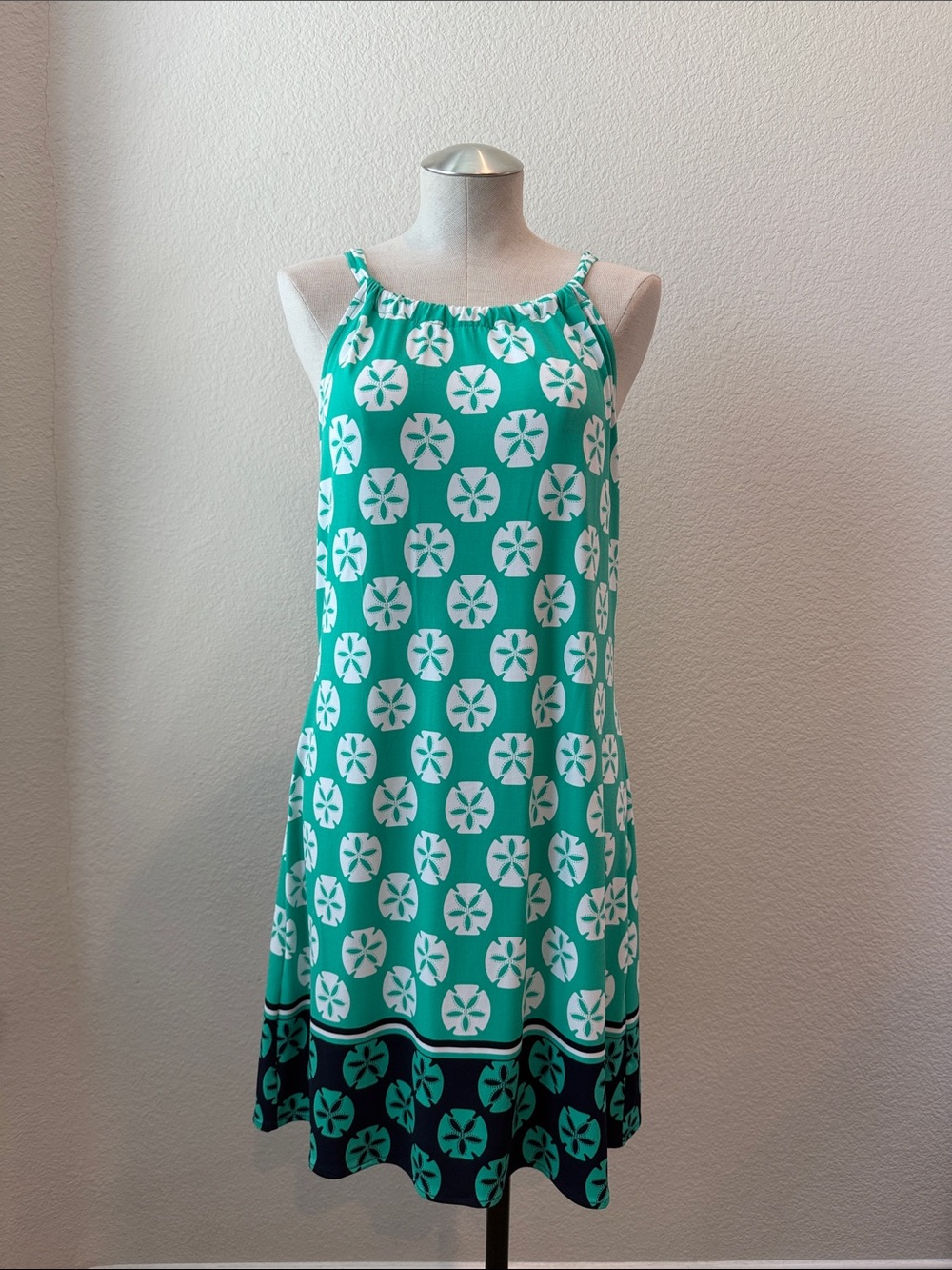Kaari Blue Teal and White Floral Print Mini Dress